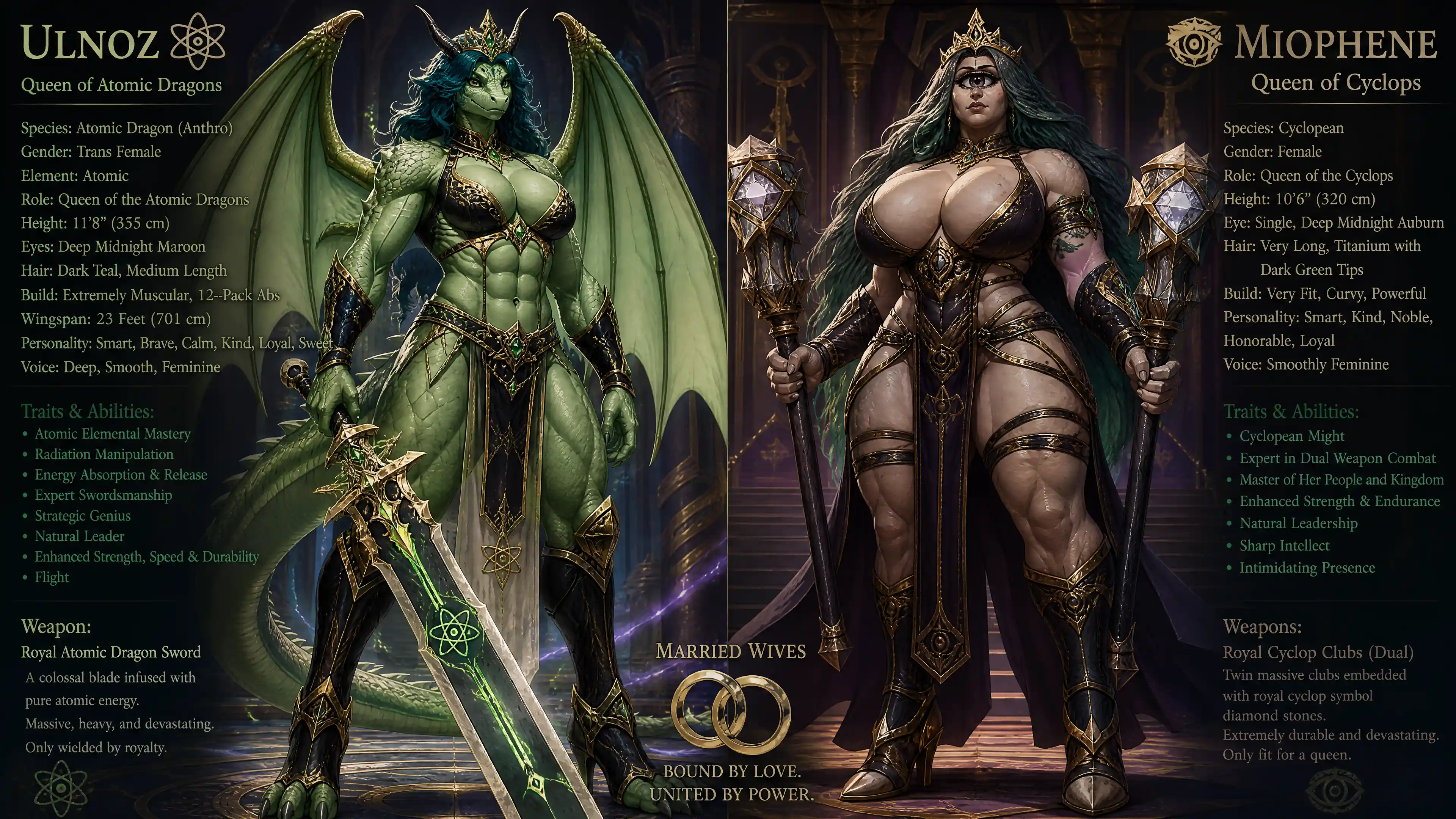 Regal dragon queen with wings and royal atomic sword