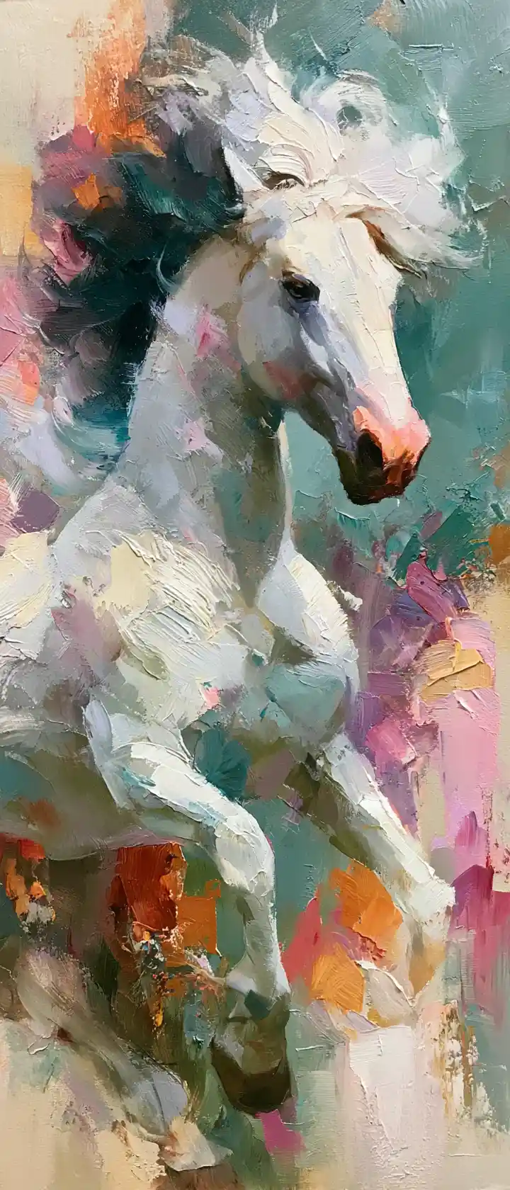 Romantic horse in motion with expressive flowing energy