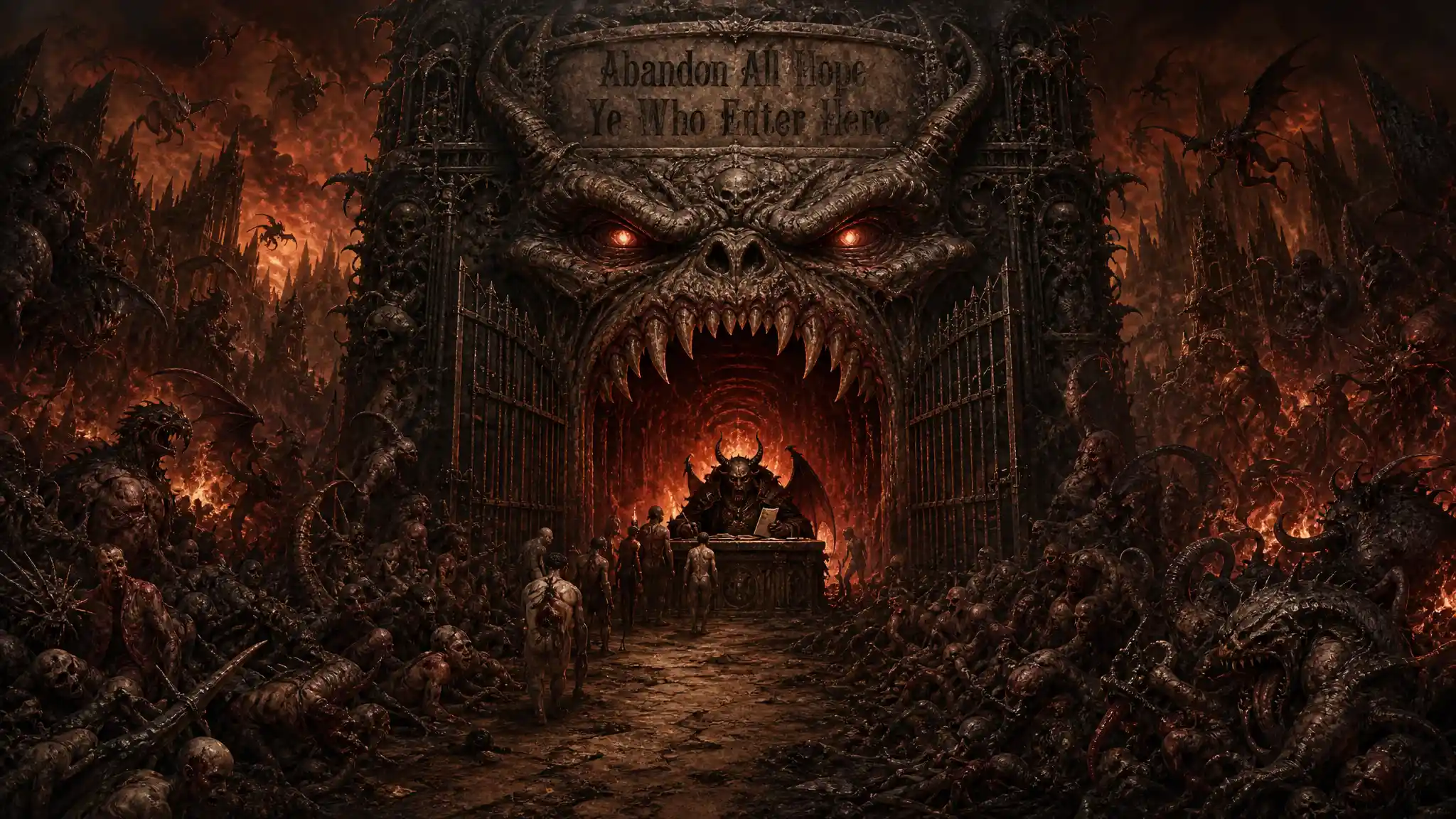 Desolate Path Leading To Fiery Demonic Gates Of Hell