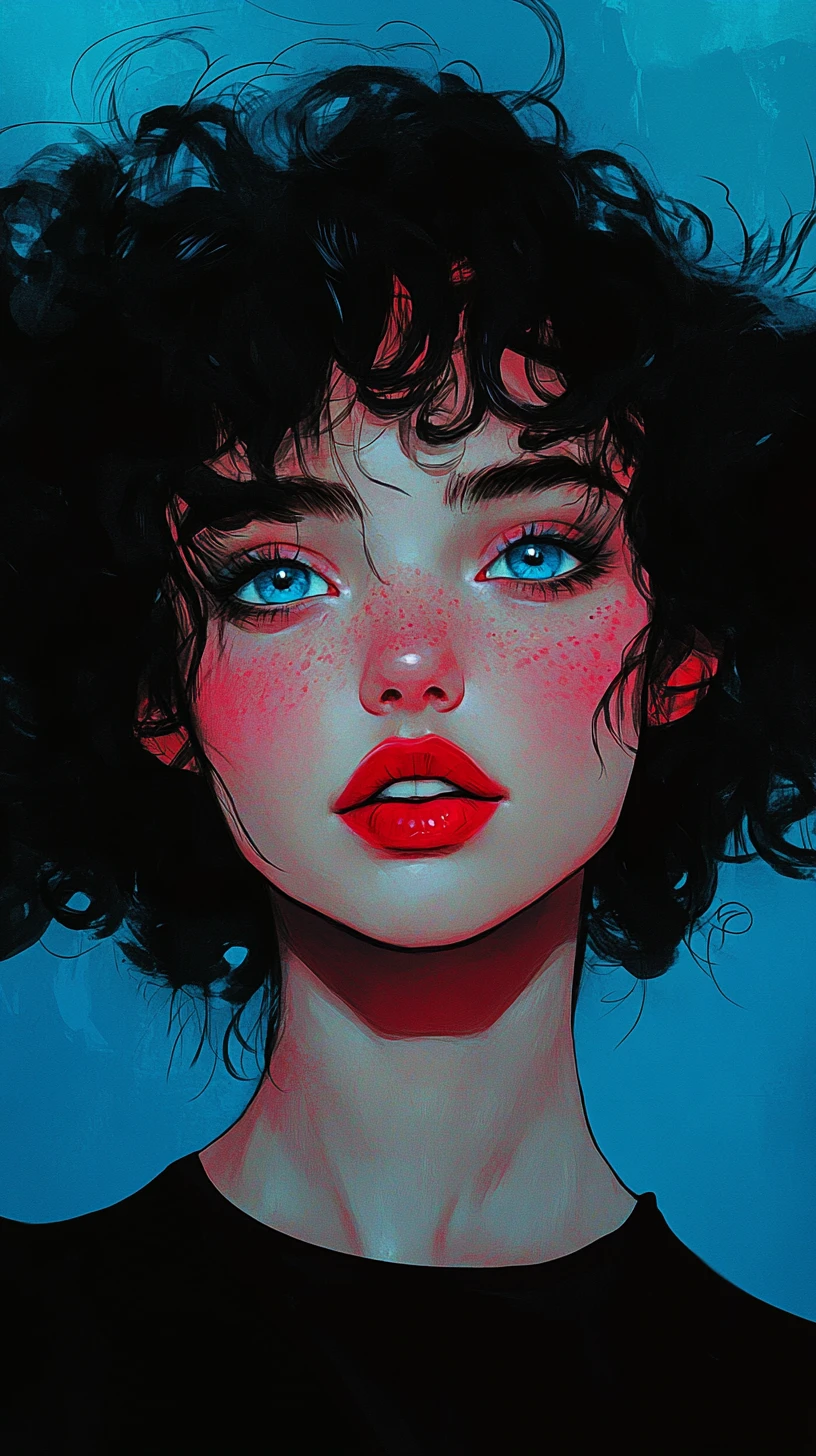 Girl with blue eyes in bold vector close up portrait