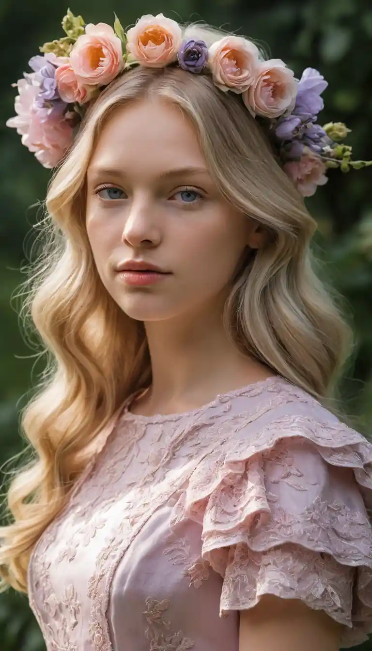 Fairy girl cradling white rabbit in enchanted garden