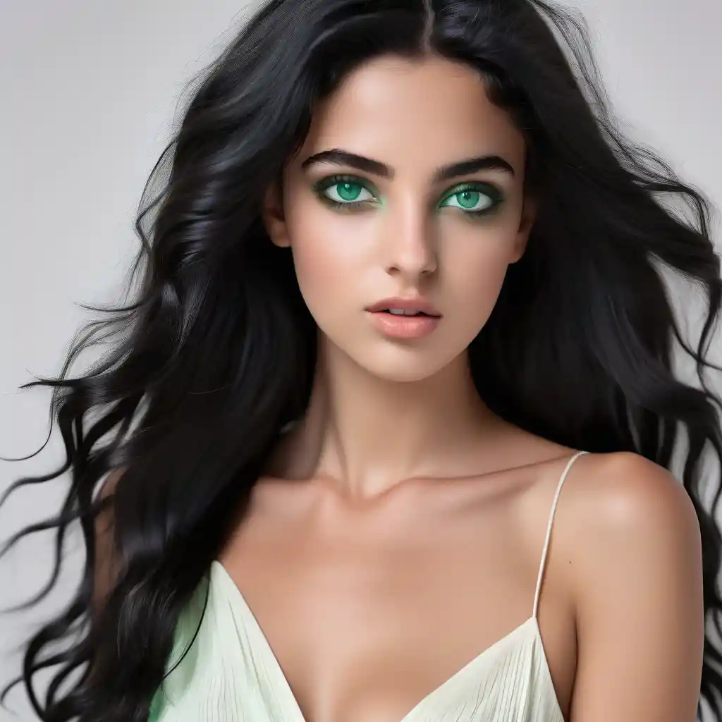 Young Israeli woman with black hair and emerald green eyes