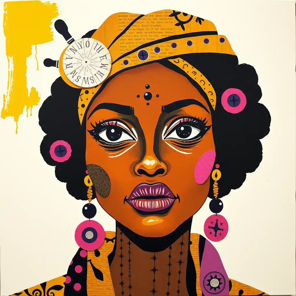 Vibrant collage portrait of an African American woman