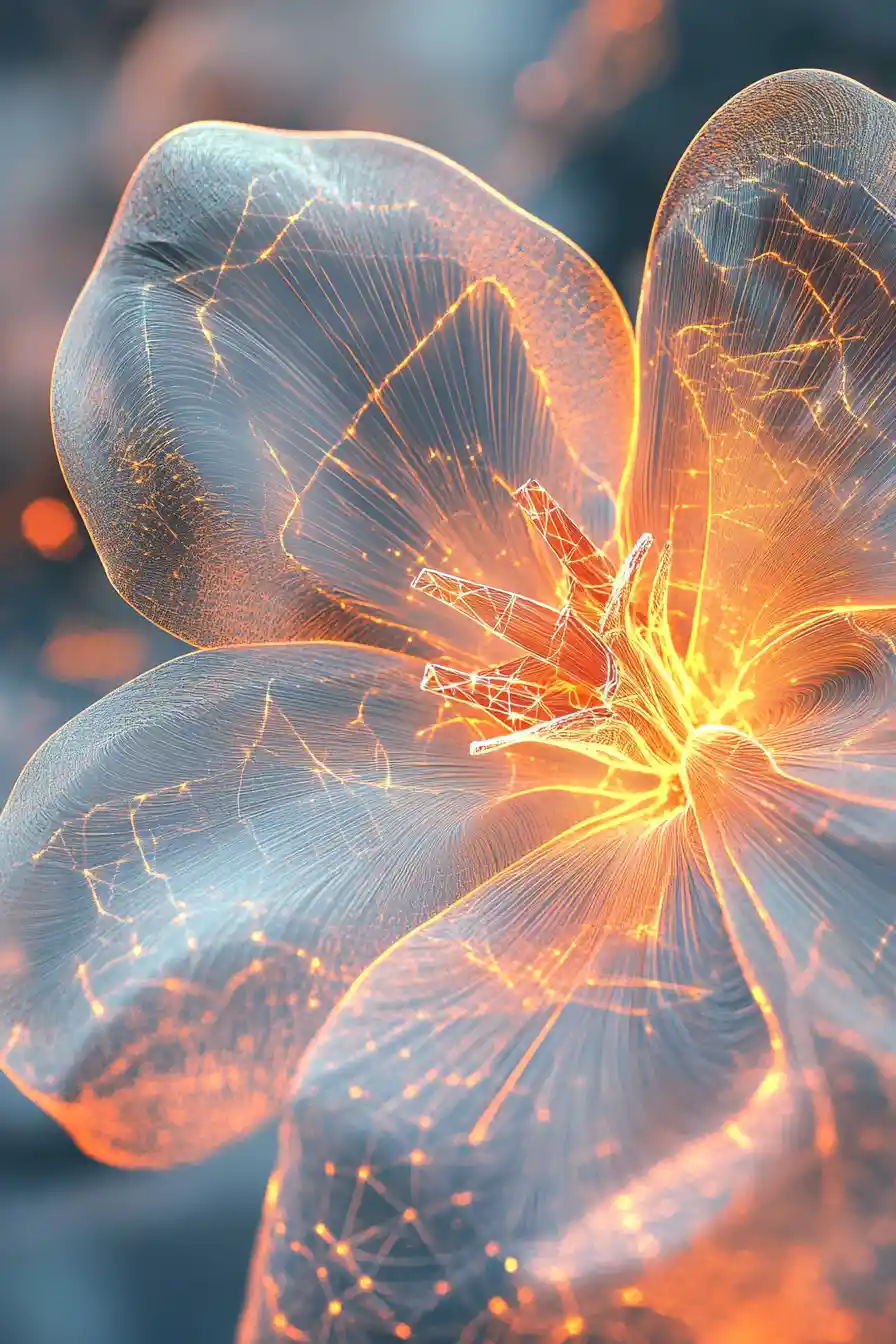 Close up glowing flower in abstract luminous currents