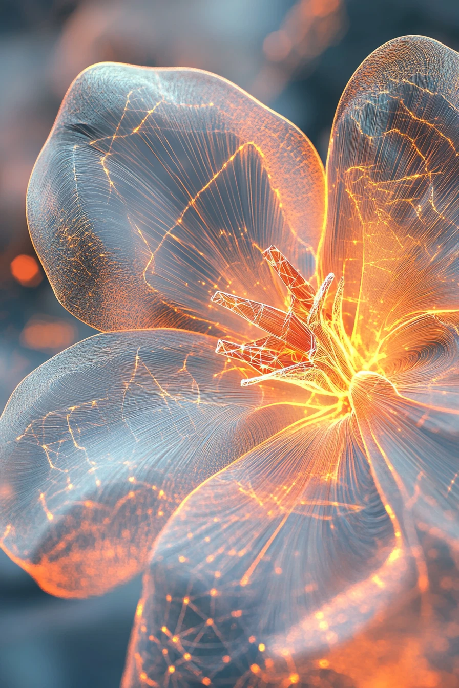 Close up glowing flower in abstract luminous currents