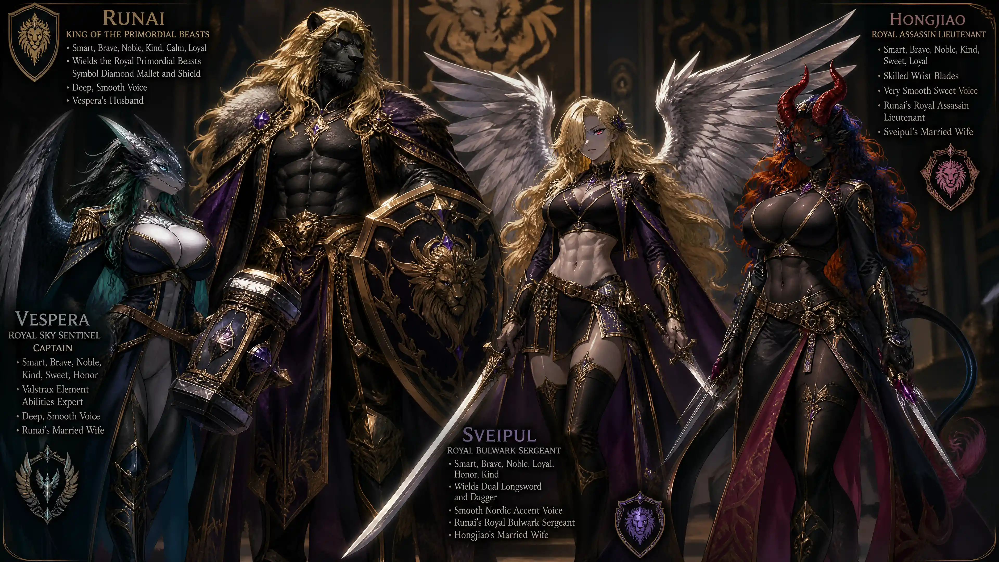 Regal primordial lion warrior king with golden hair