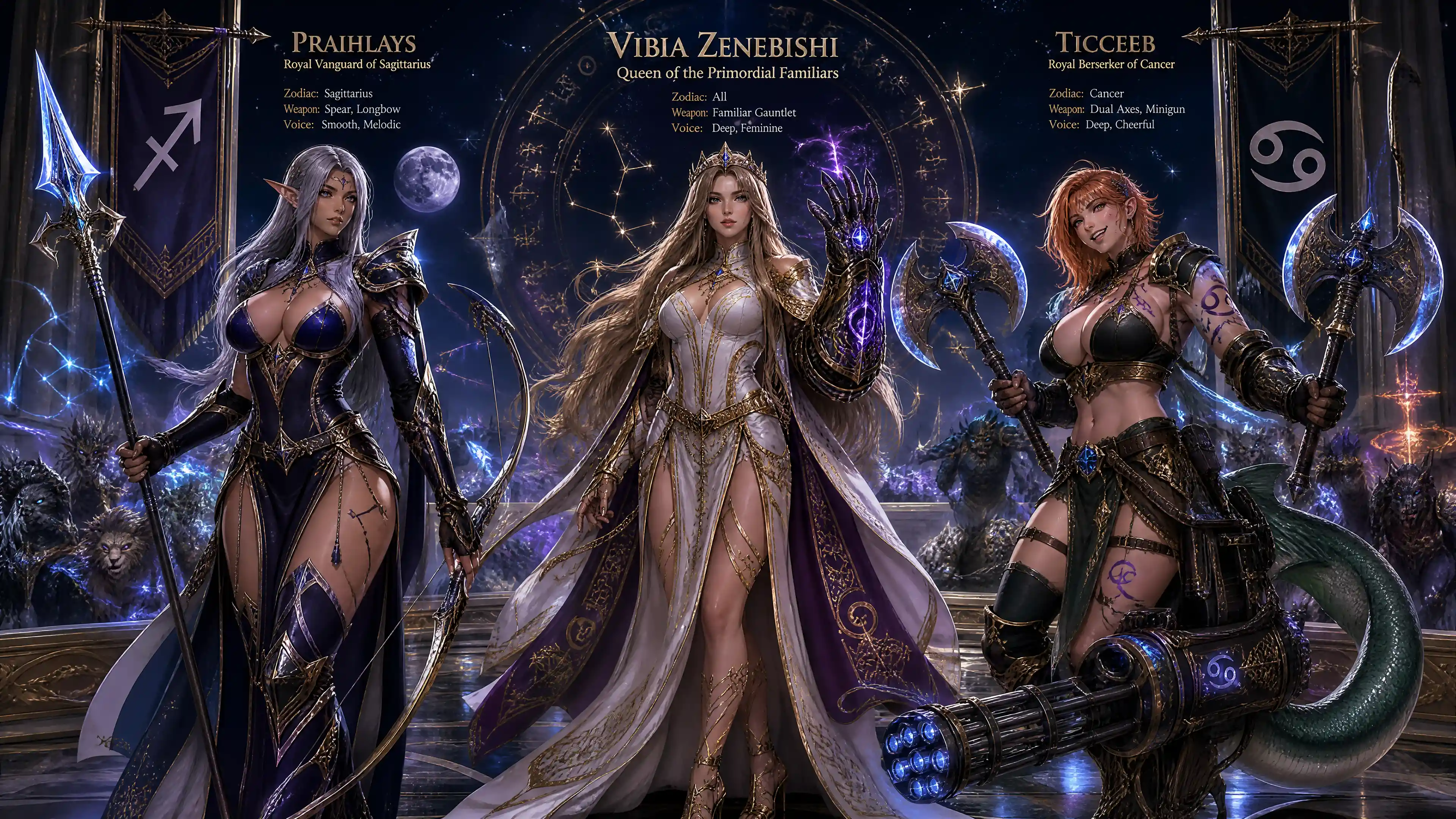 Primordial queen summoner with royal familiar regalia