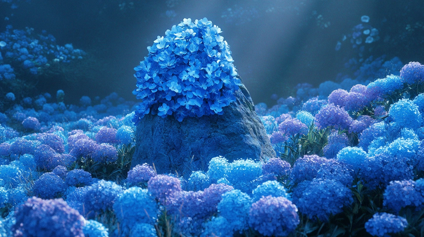 Numero di pietra 1992 in un prato di fiori blu