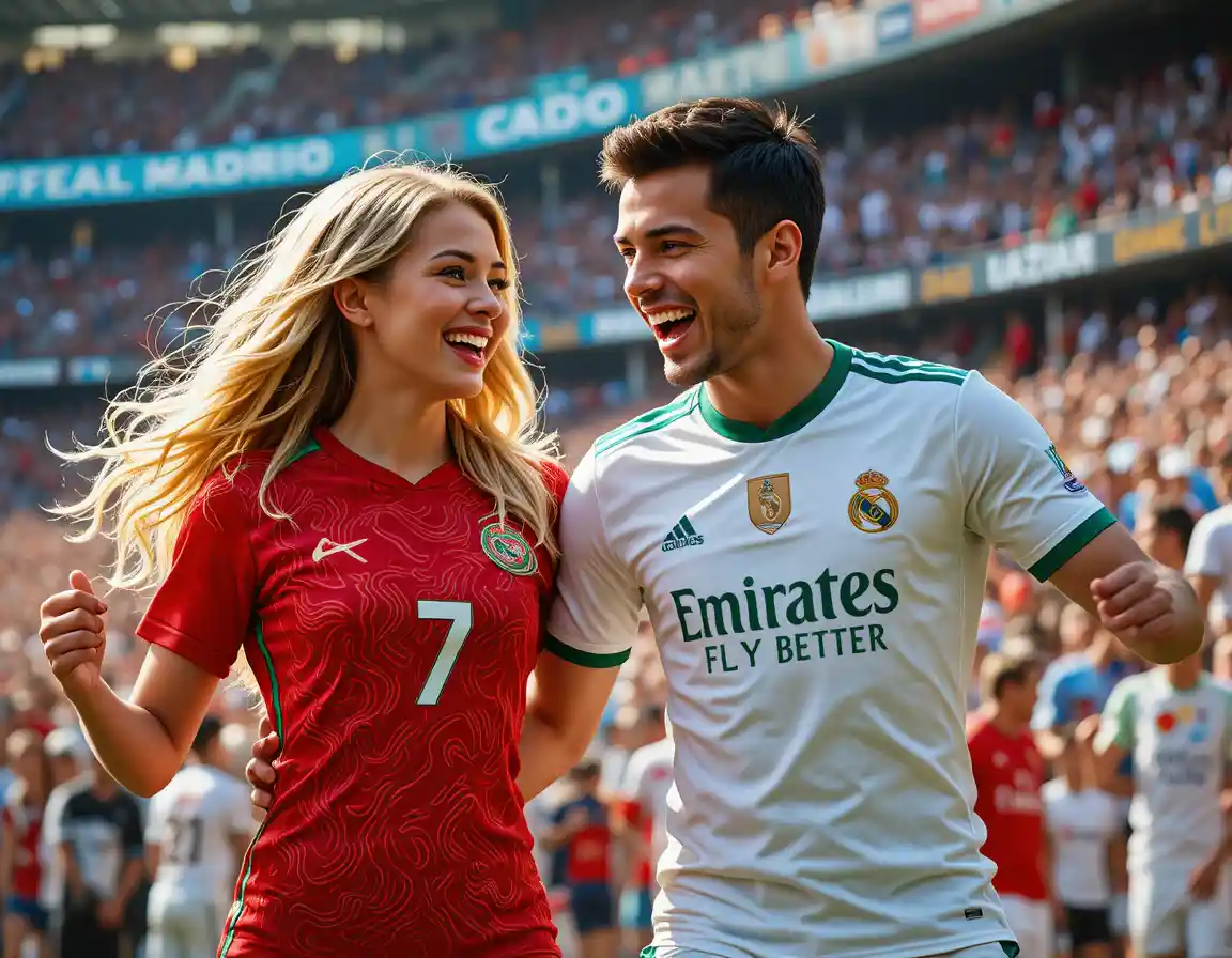 Joyful fans dancing in football jerseys at stadium