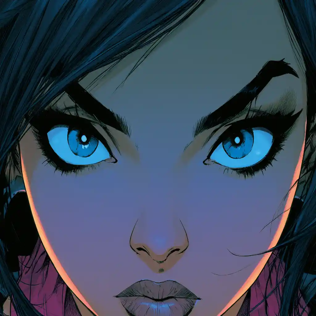 Stylized woman portrait in vibrant sunset urban colors