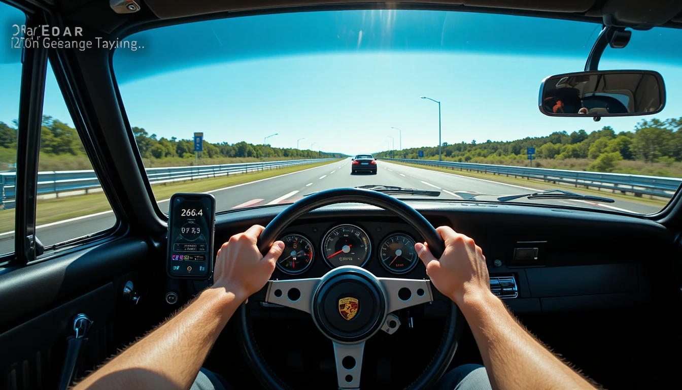 High speed view from inside a classic sports car cockpit