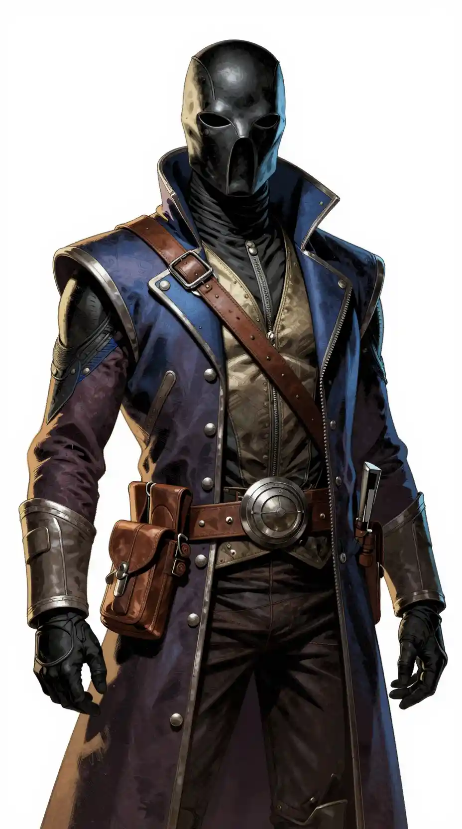 Masked space warlord stands ready against white backdrop