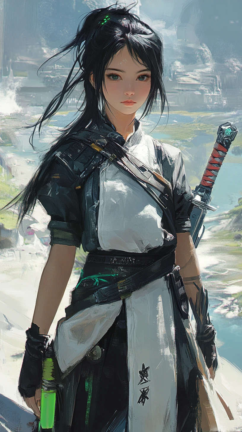 Anime girl with star amulet on a futuristic tunic