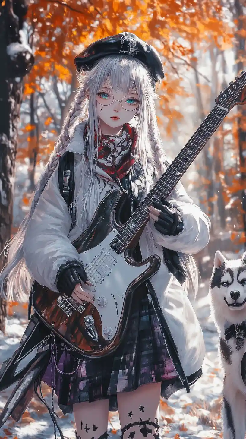 Marble Greek statue rocking guitar on a punk concert stage