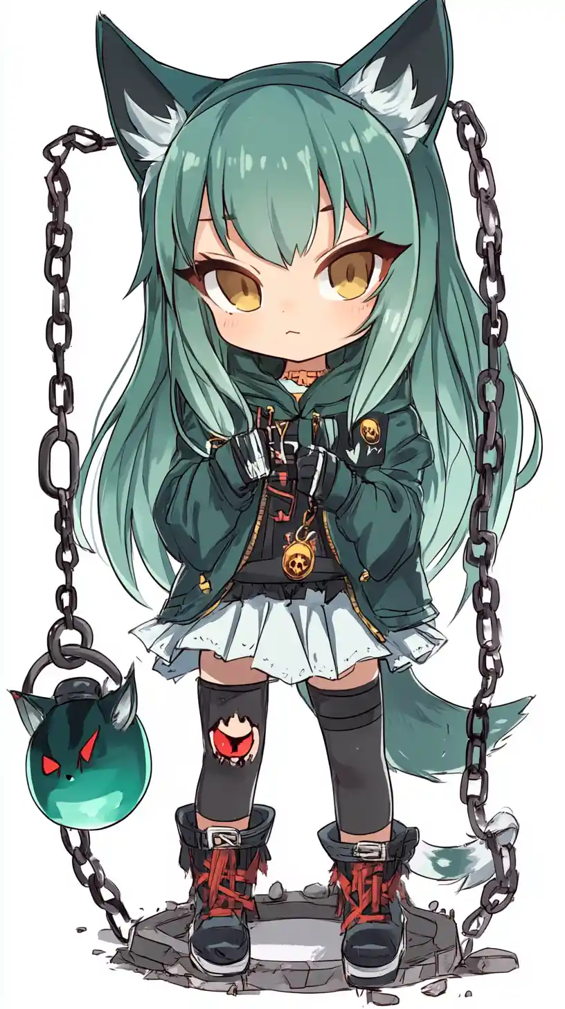 Chibi anime girl with green hair and mystical outfit