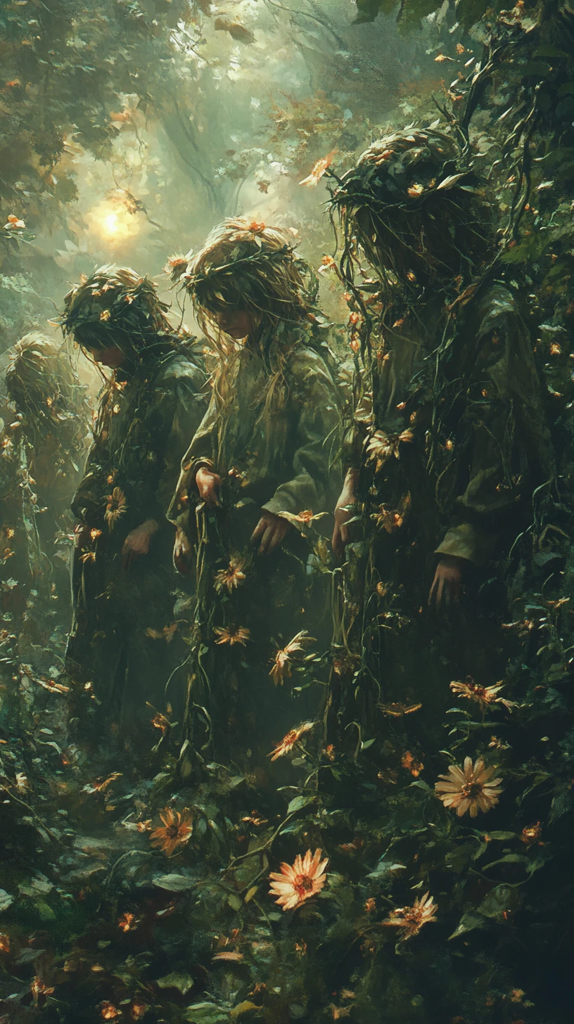 Children Entangled In Thorny Vines In A Fantasy Forest