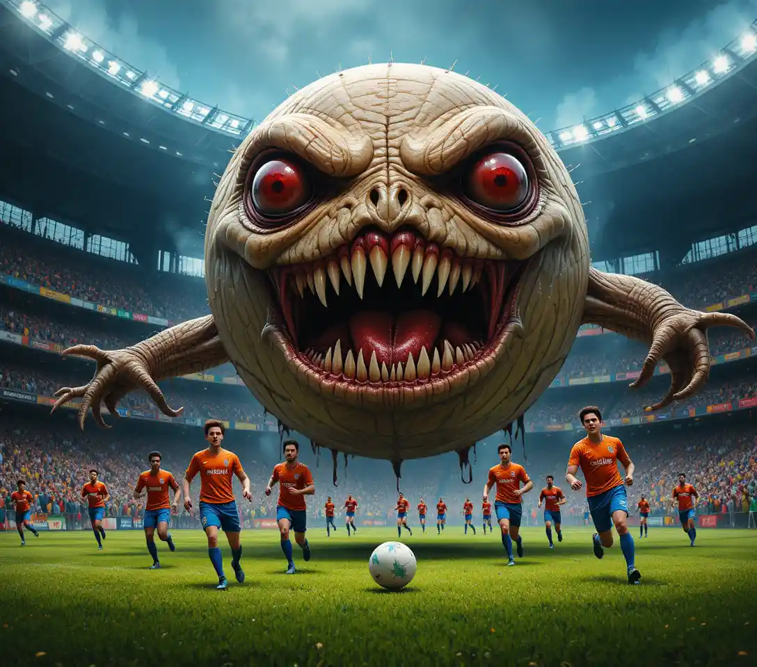 Demonic monster football hovers over stadium match