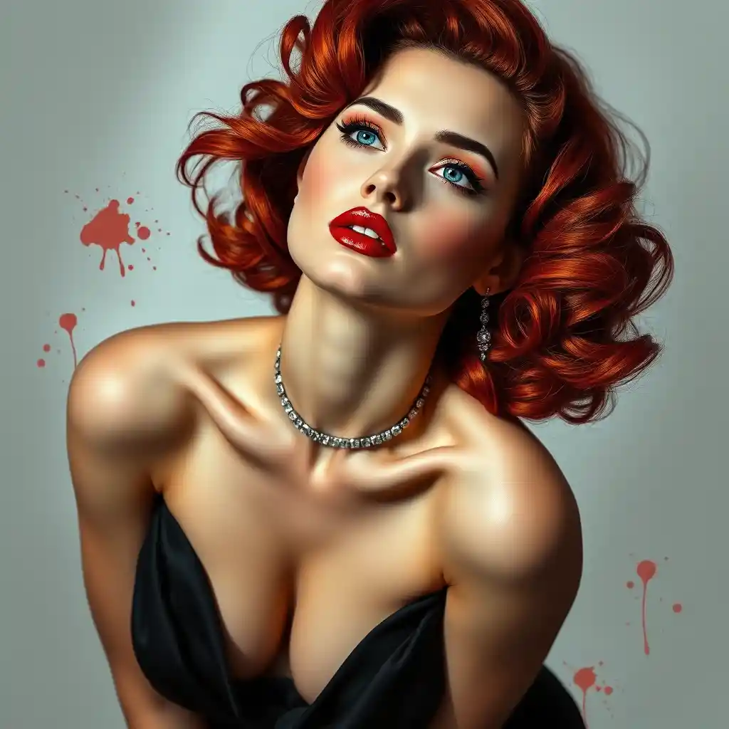 Glamorous red haired woman in vintage hollywood style portrait