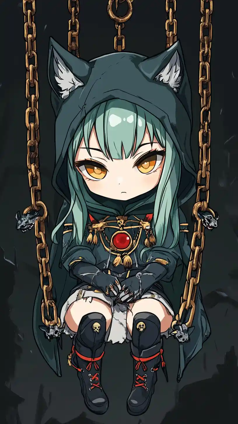 Chibi anime girl in green outfit with long flowing hair
