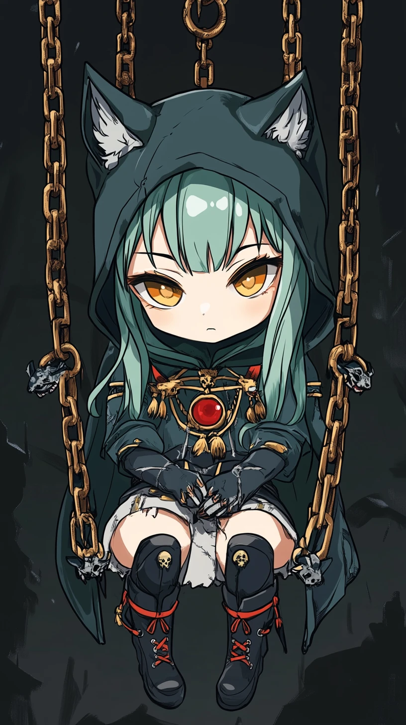 Chibi anime girl in green outfit with long flowing hair