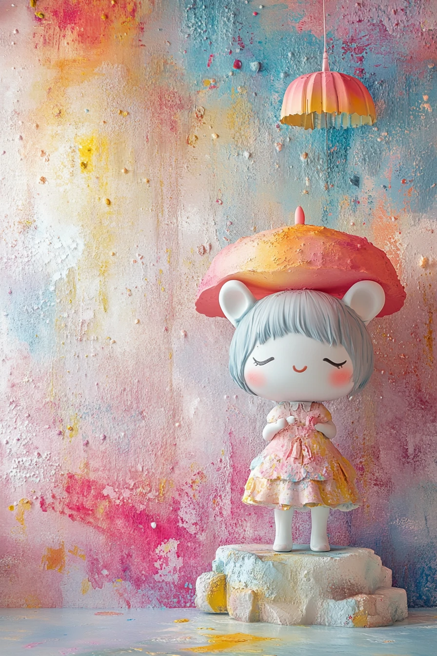 Whimsical cute anime art in bright pastel colors