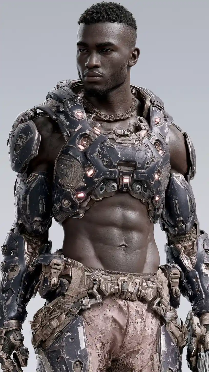 Sci fi warrior in futuristic armor with cinematic lighting