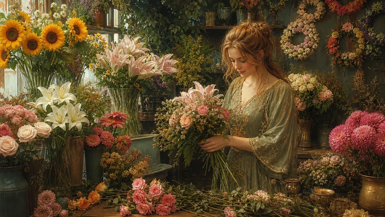 Florist Creating A Bouquet In A Cozy Flower Shop