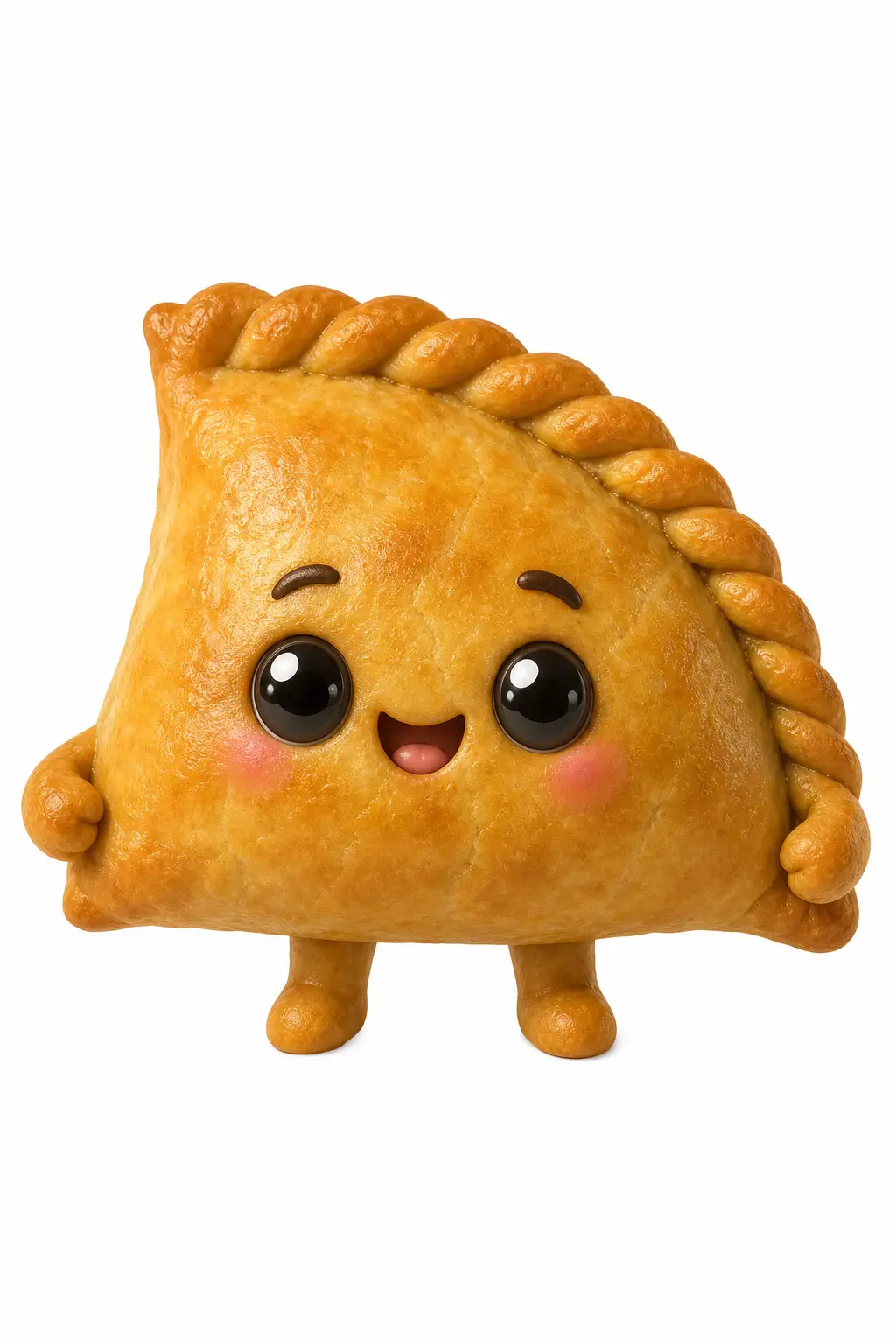 Cute 3D Cornish pasties with eyes on white background