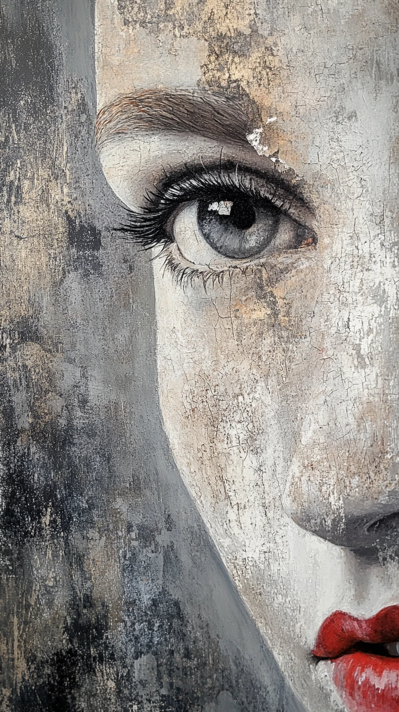Fragmented close up face dissolving into abstract space