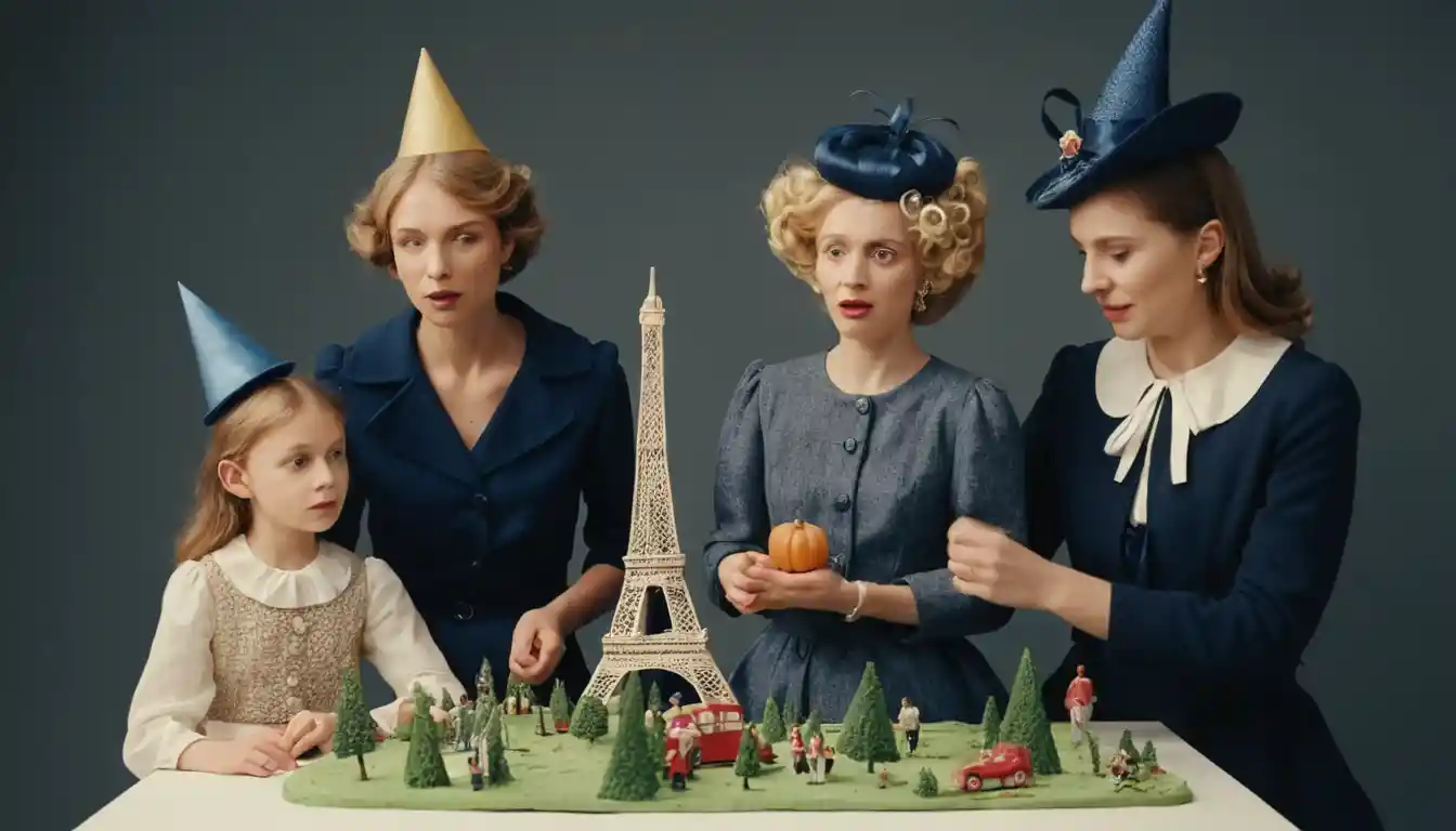 Claymation family at a Parisian amusement park