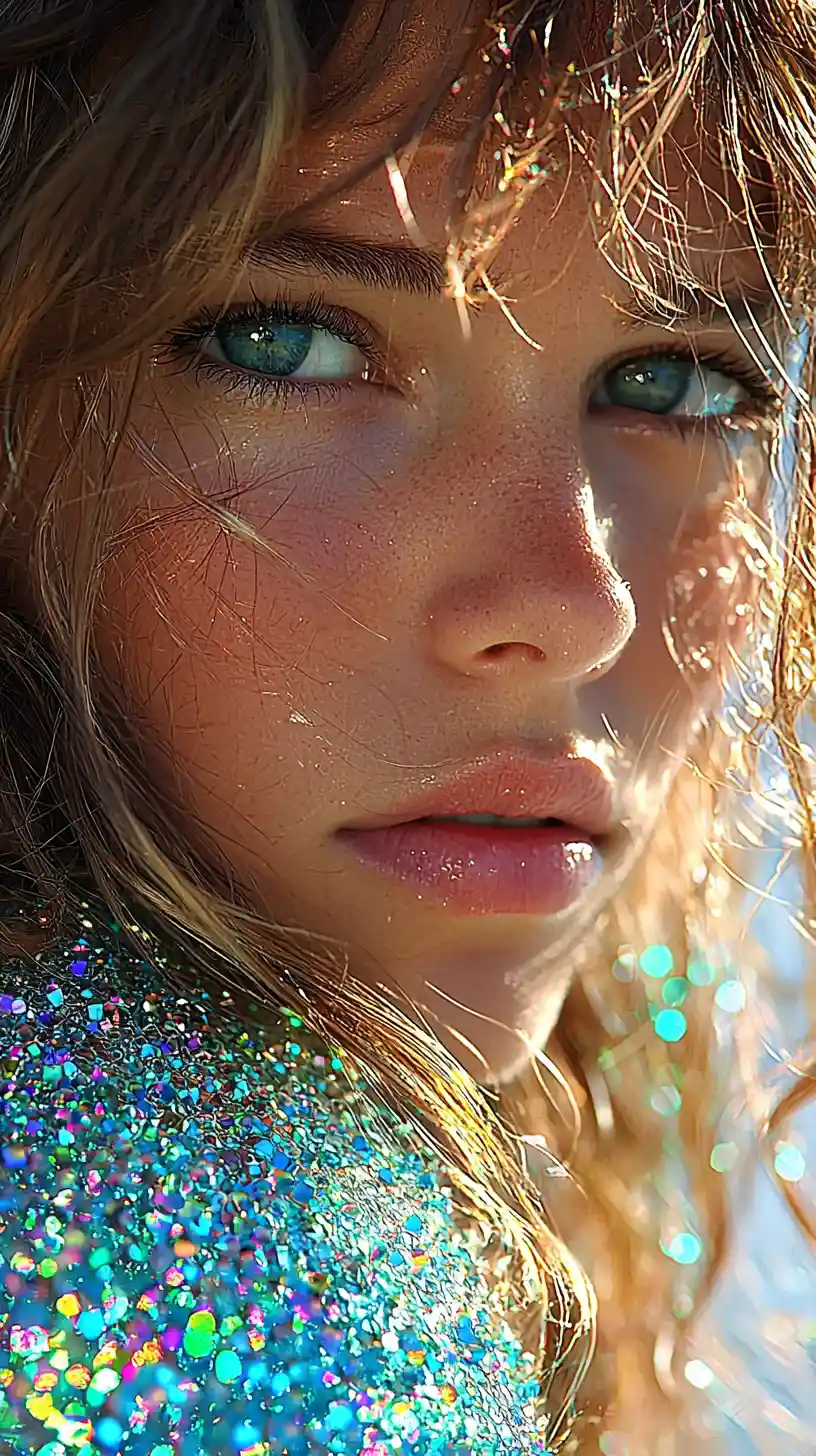 Dreamy close up of a holographic feminine figure