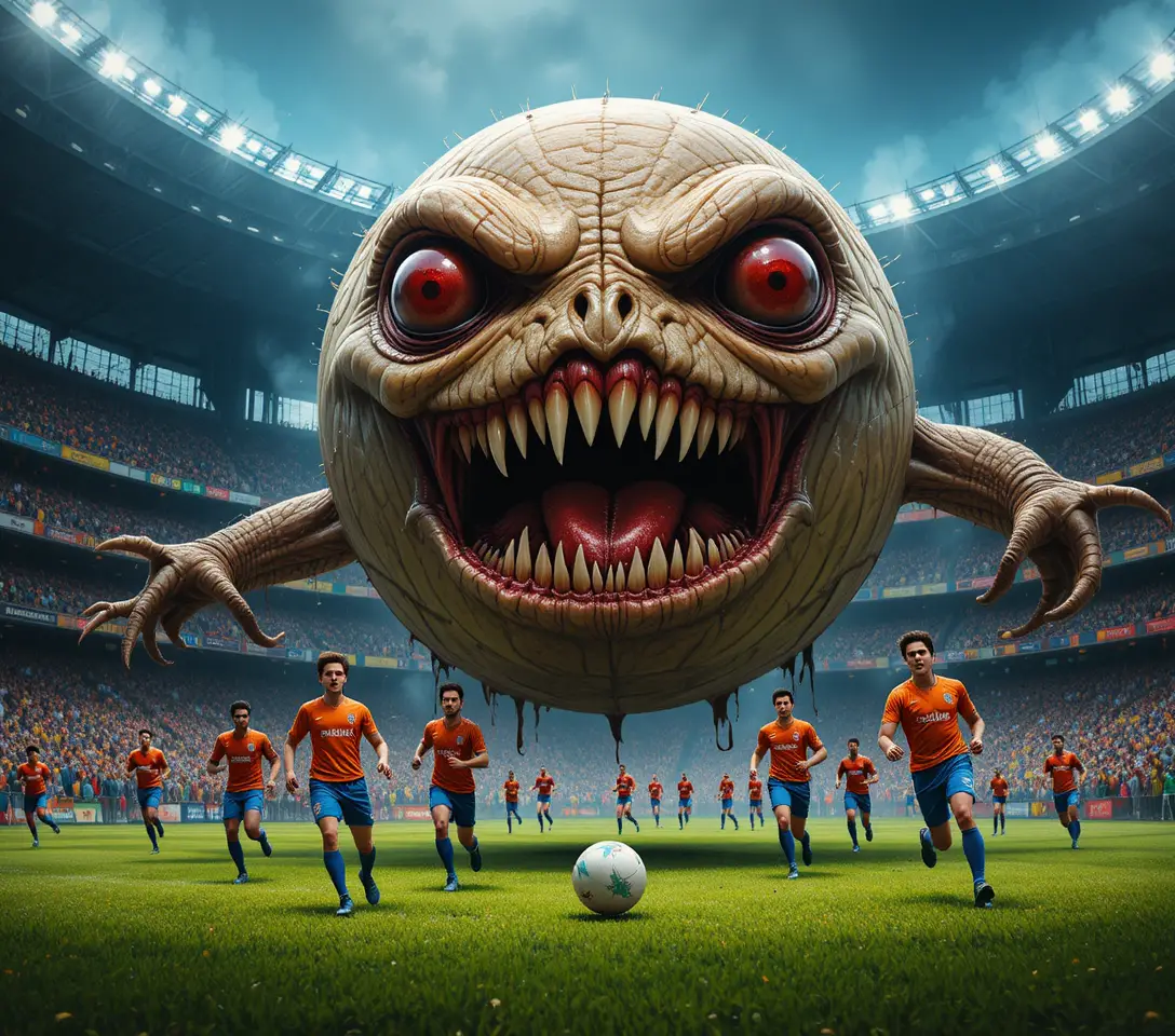 Dämonischer Monster-Football schwebt über Stadion-Spiel