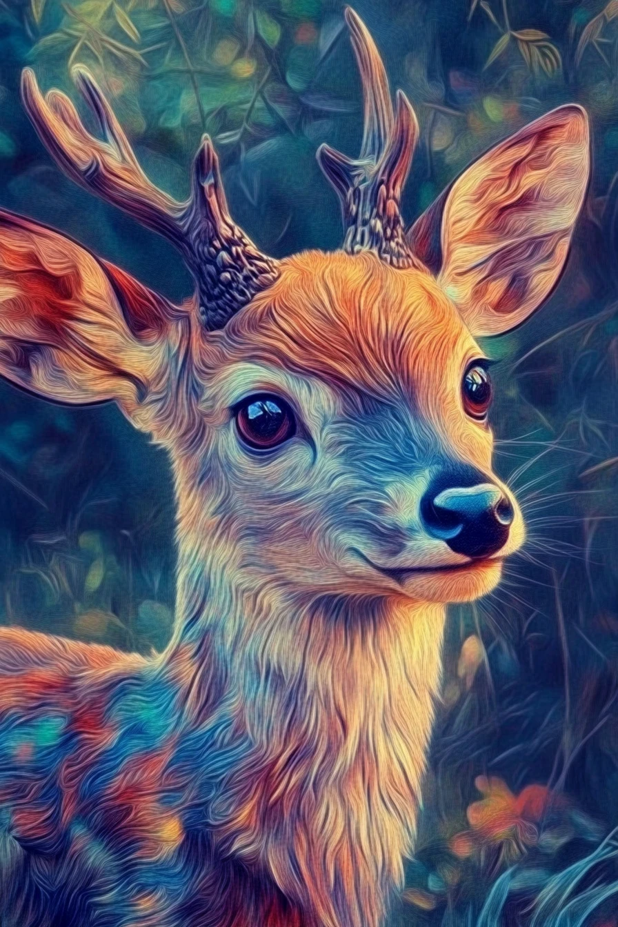 Cute painterly animal drawing with serene natural background