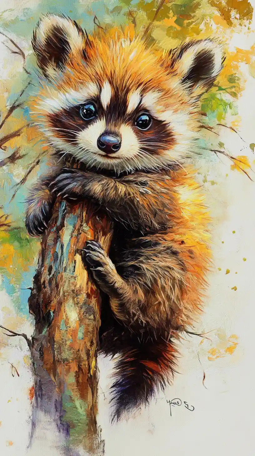 Cute animal drawing with serene nature inspired background