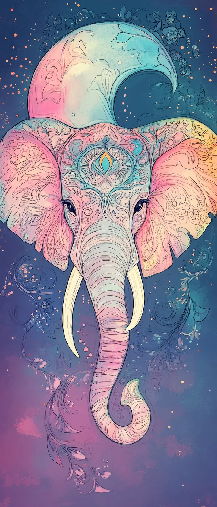 Disegno a inchiostro di teneri animali con pacifici toni neon pastello