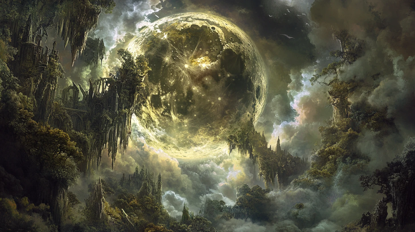 Fractured Moon Opening Onto A Surreal Enchanted World
