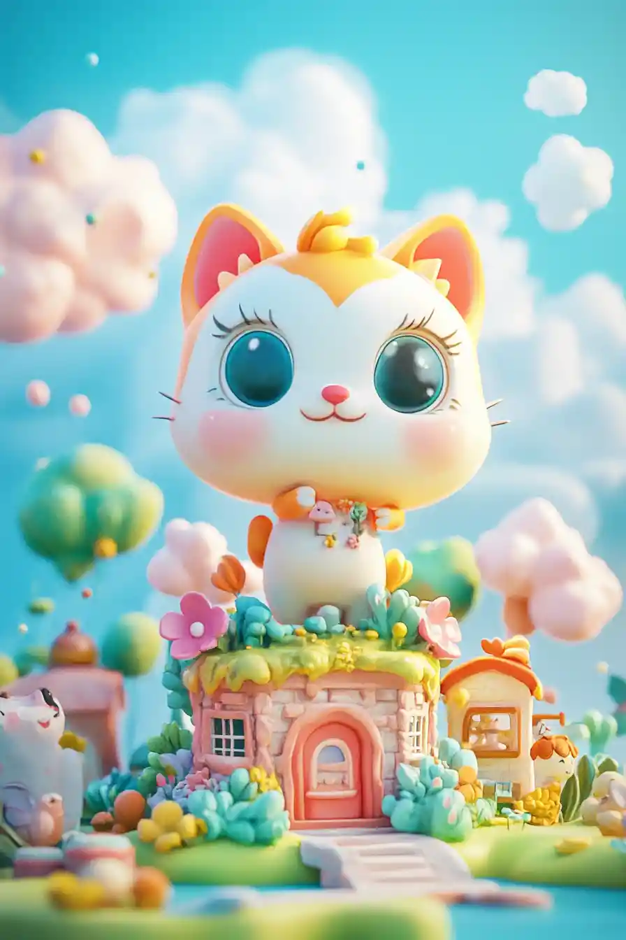Whimsical 3D children storybook illustration in pastel colors