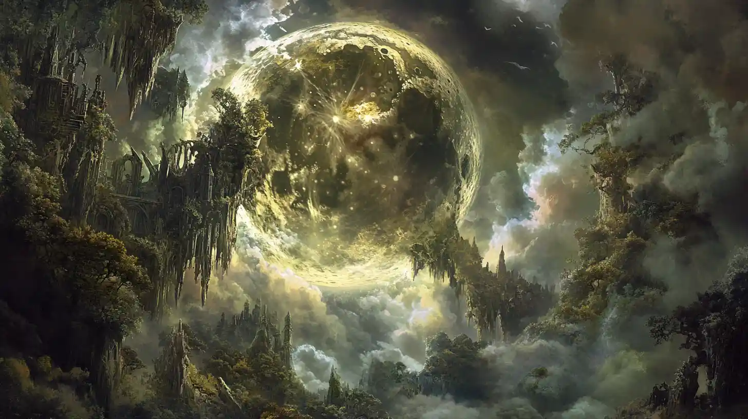 Fractured Moon Opening Onto A Surreal Enchanted World