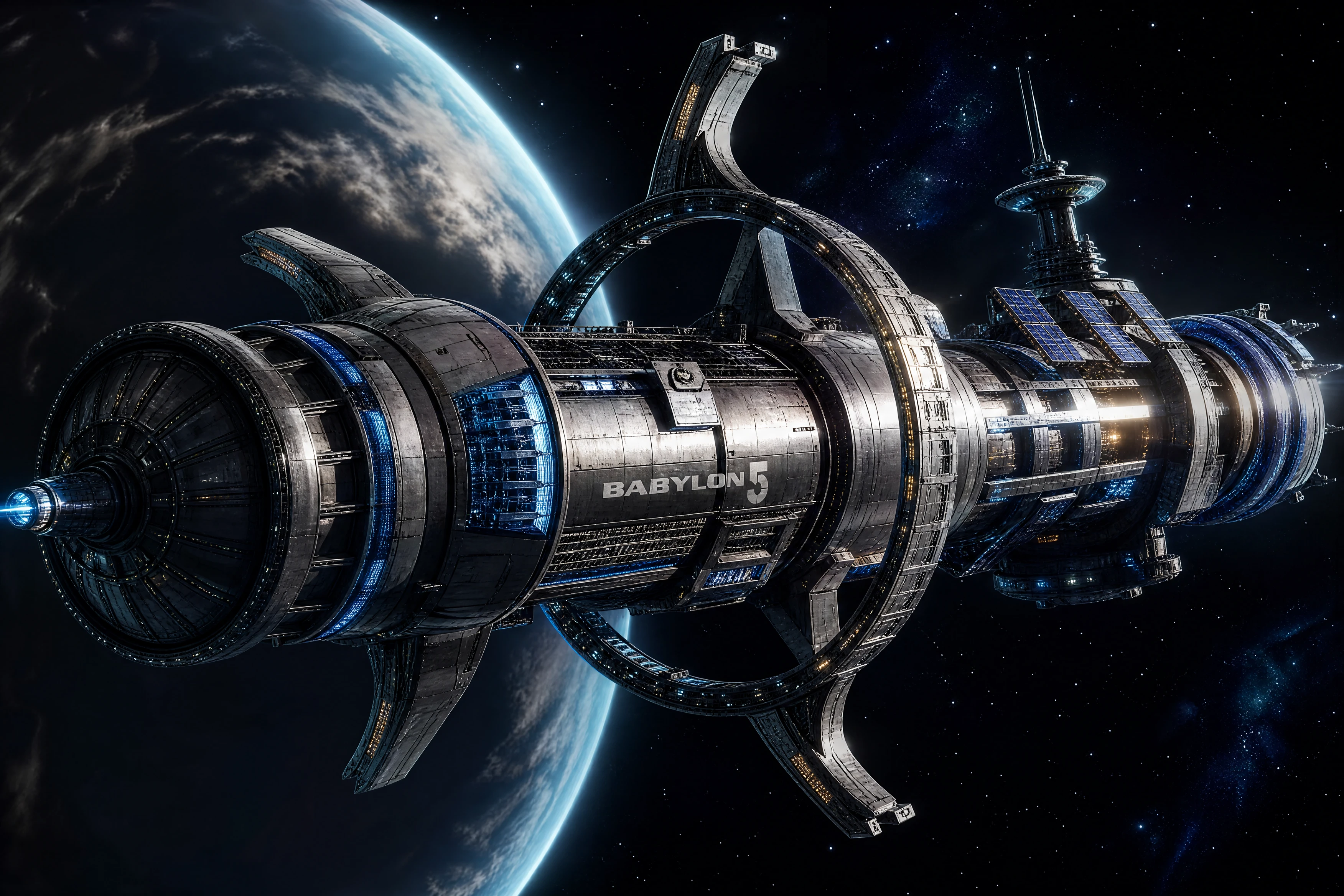 Épique peinture numérique d’une station spatiale hyperréaliste