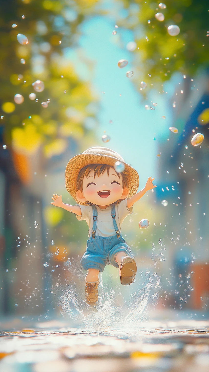 Playful anime girl caught in a charming happy moment