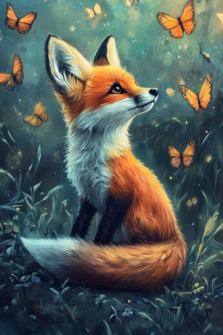Cute painterly animal in a serene fantasy nature scene