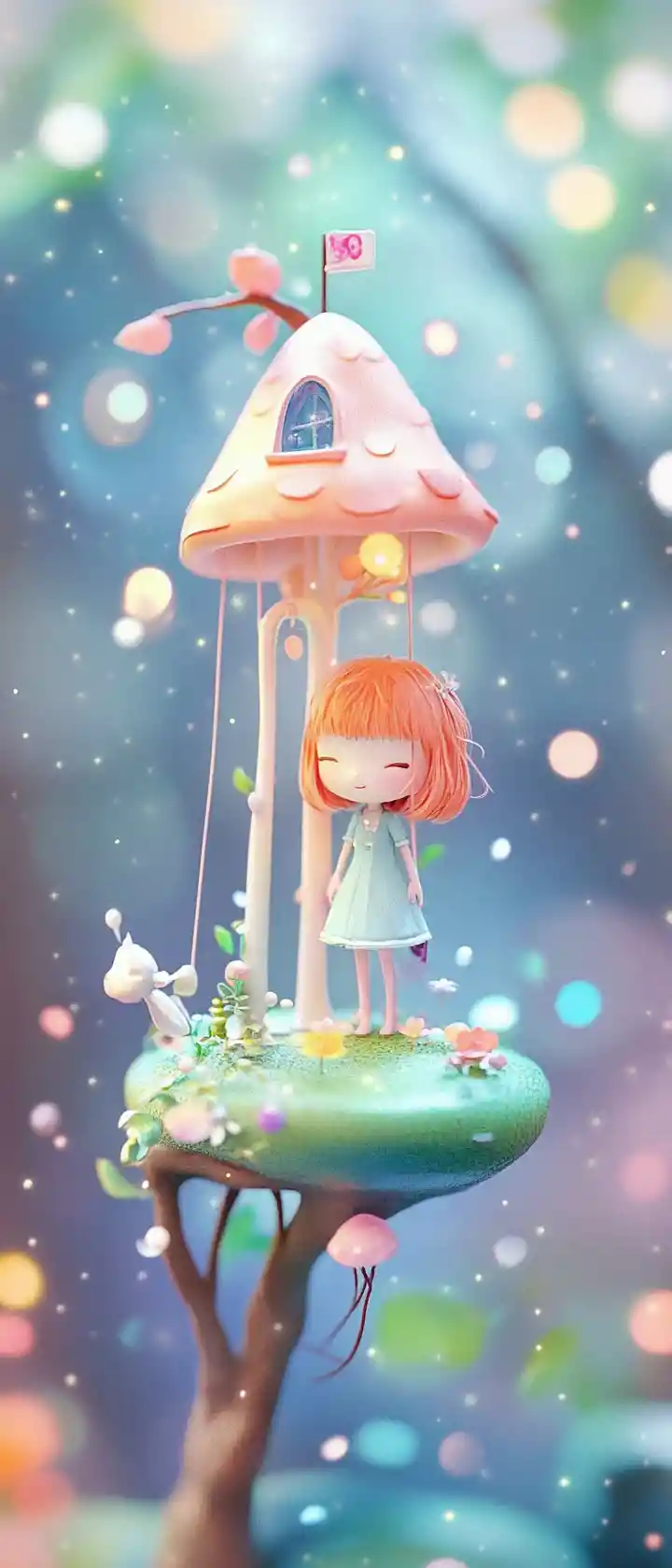 Cute pastel anime illustration with whimsical happy charm
