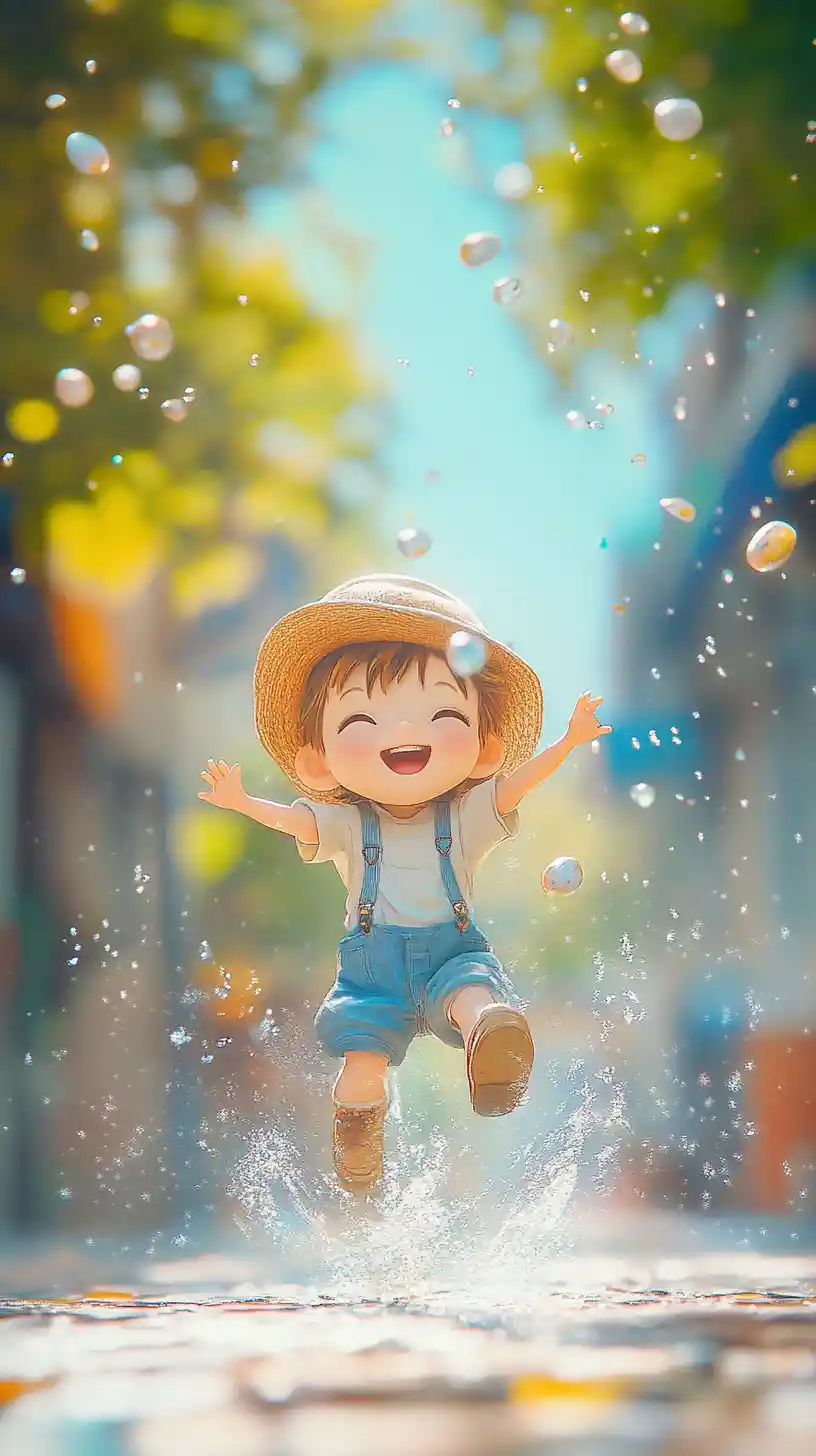 Playful anime girl caught in a charming happy moment