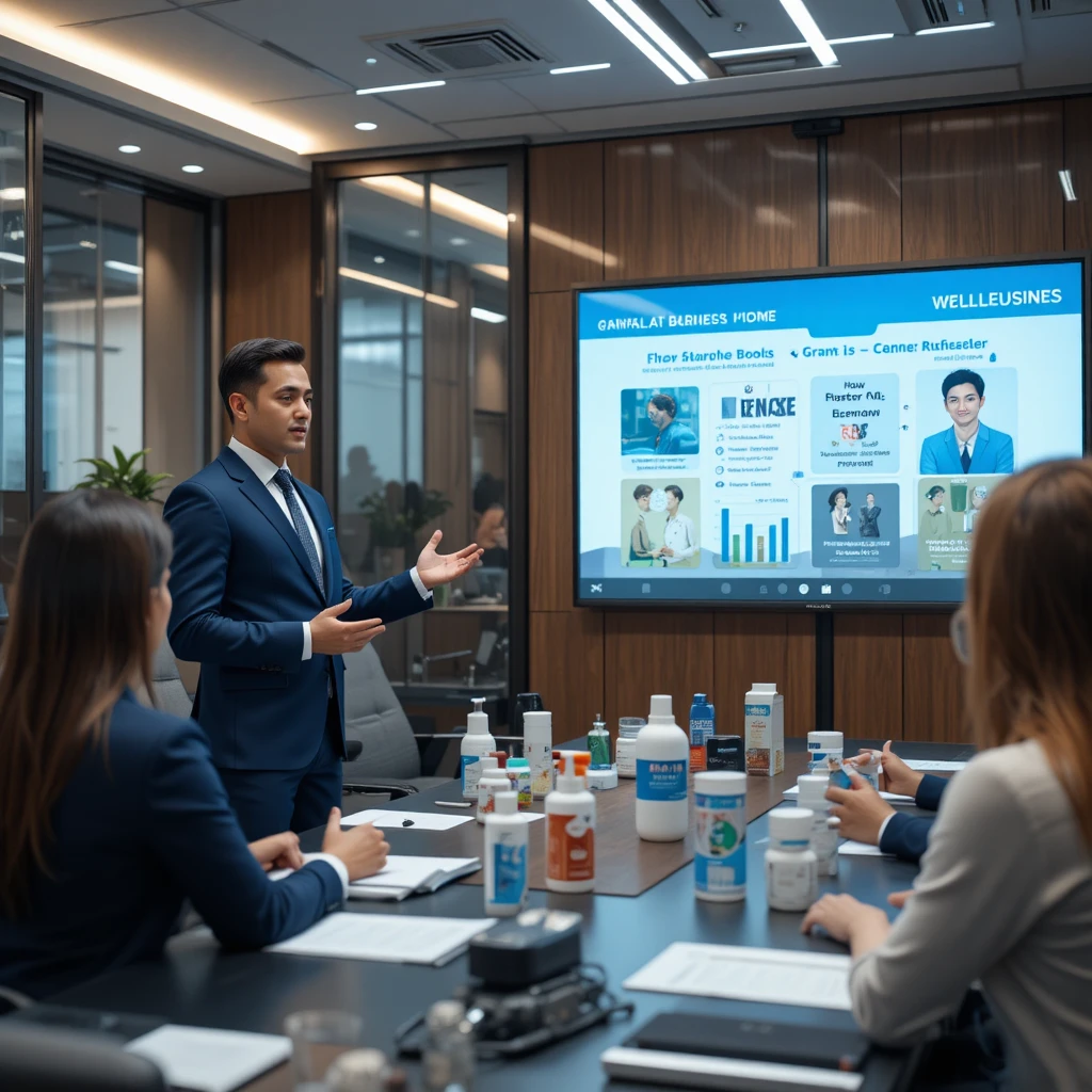Young businessman presenting in modern corporate office