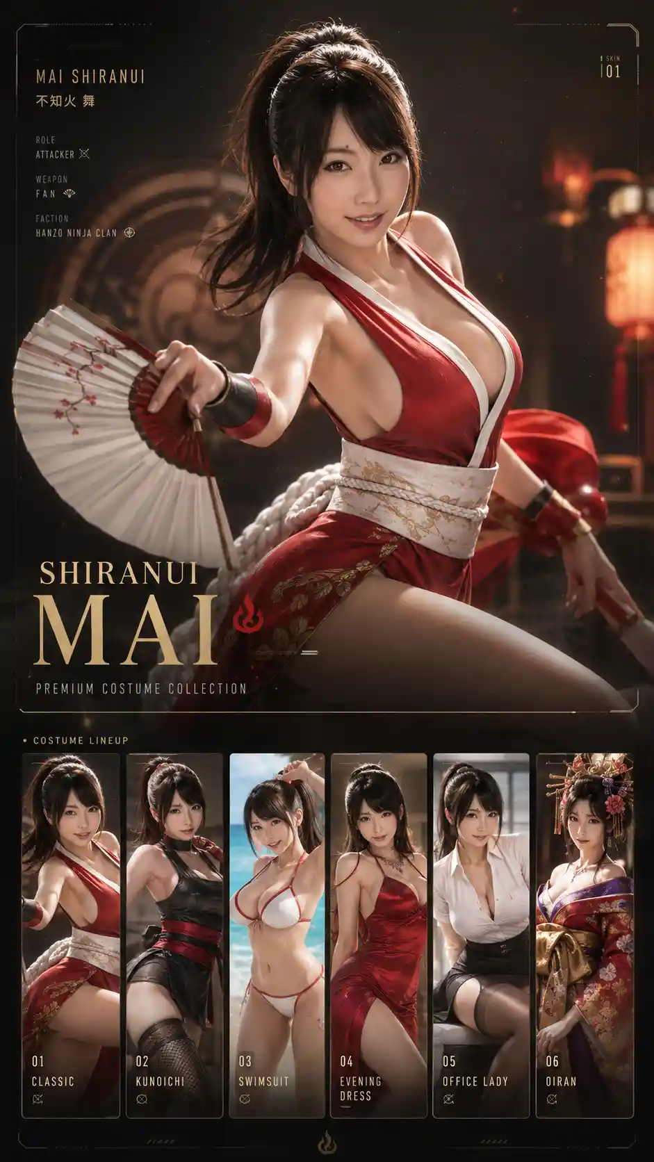 Asian heroine skin showcase in premium game style layout