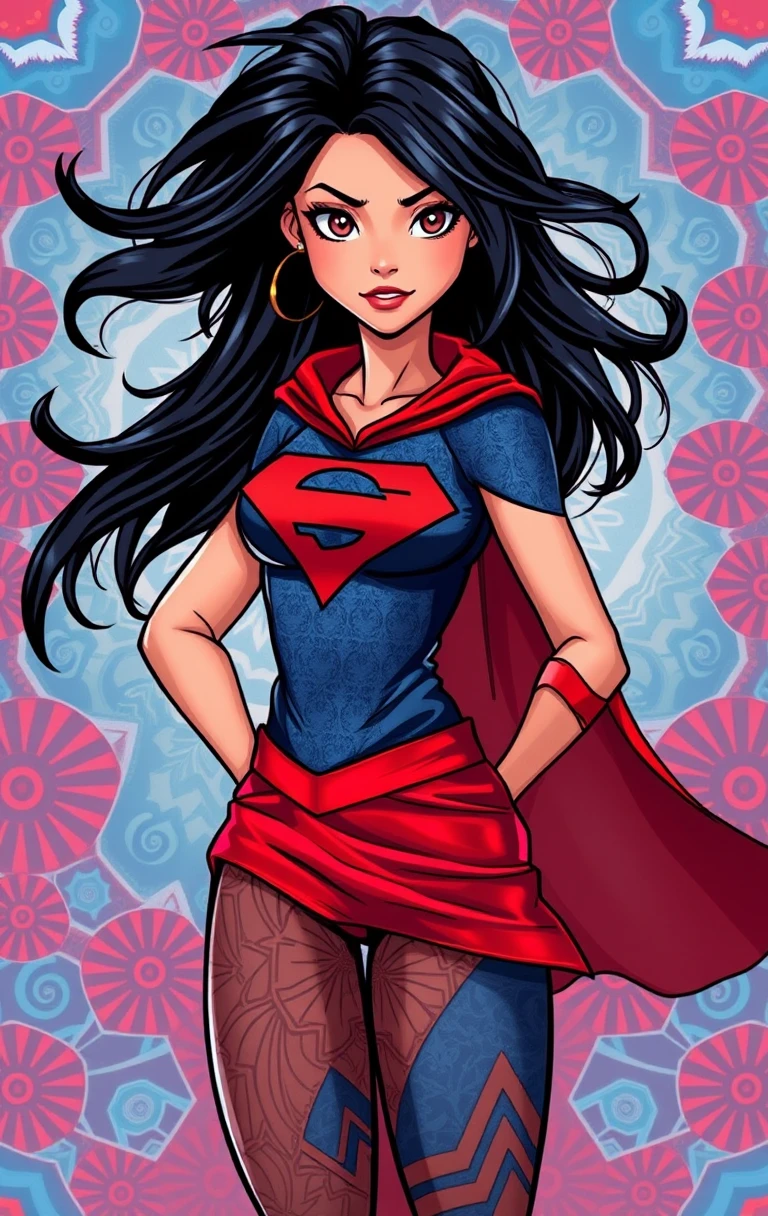 Young heroine standing strong in vibrant abstract colors