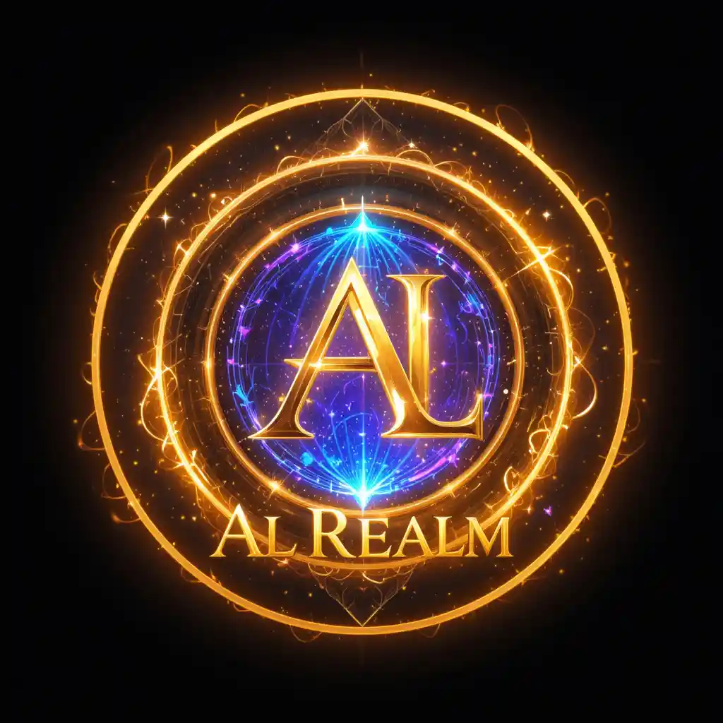 Geheimnisvolles rundes Logo mit leuchtendem Portal und AL-Monogramm