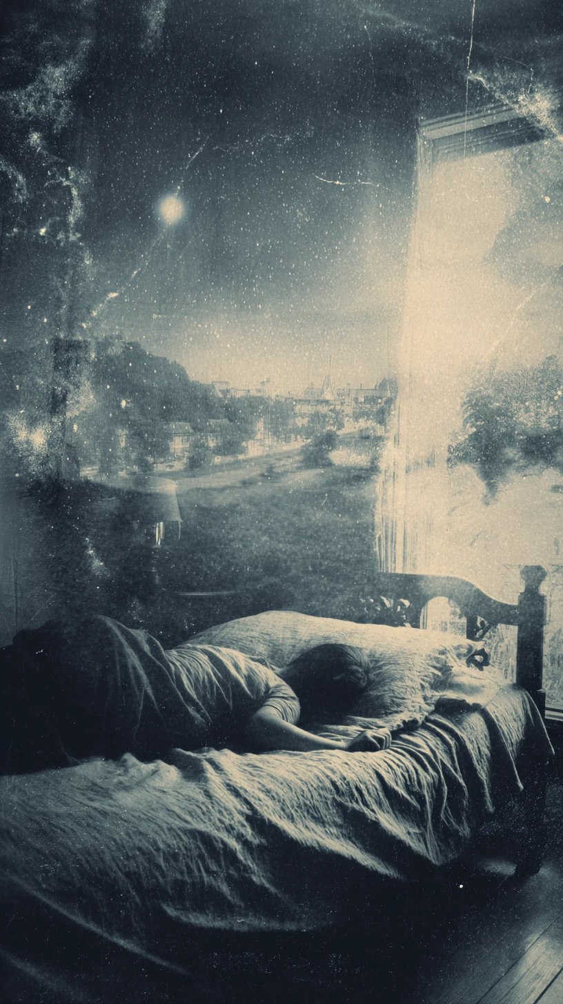 Eerie wizard standing in a surreal early twentieth century town