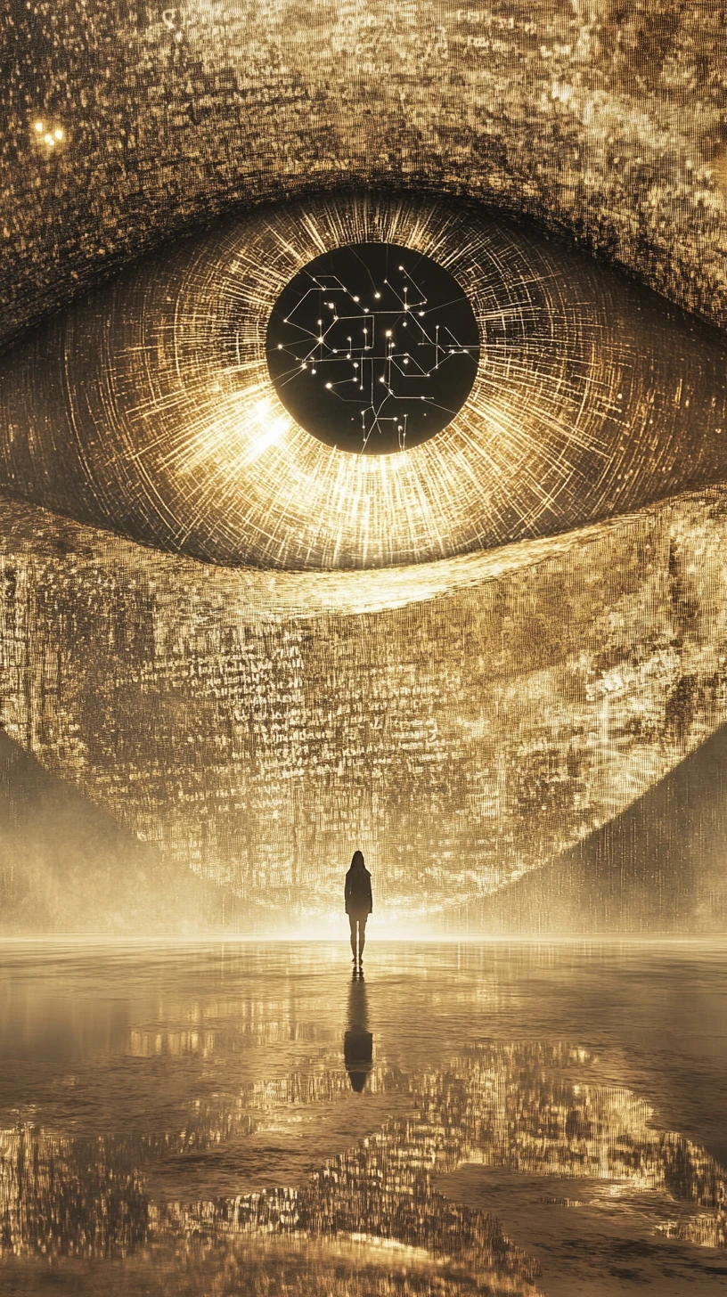 Cathedral eye of architecture above a solitary human figure