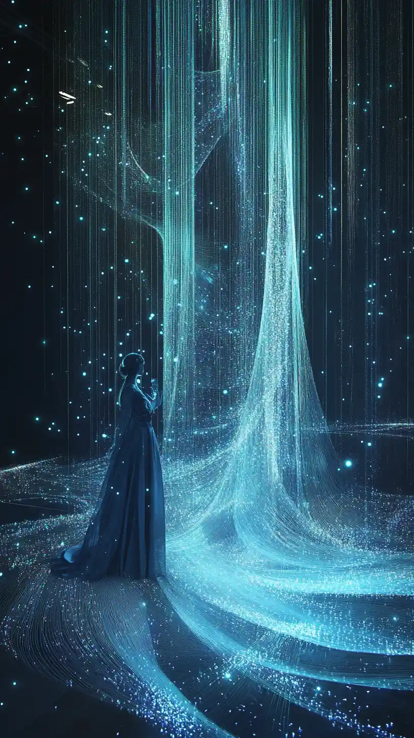 Celestial artisan weaving glowing threads into living worlds